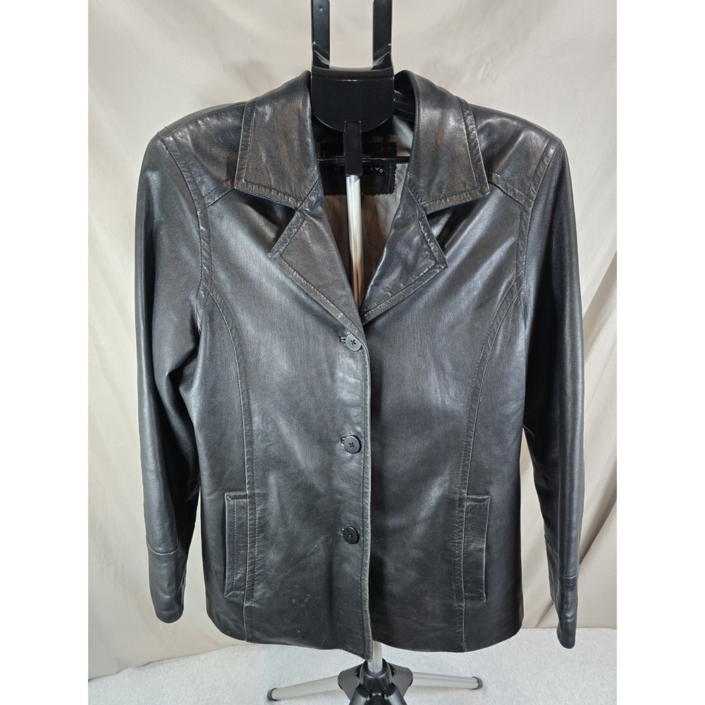 Women's Gallery 100% Genuine Soft Leather Jacket Fully Lined Coat Black Sz L